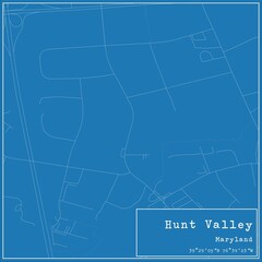 Blueprint US city map of Hunt Valley, Maryland.