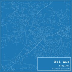 Blueprint US city map of Bel Air, Maryland.