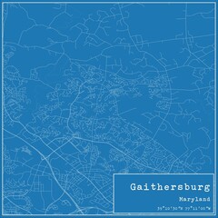 Blueprint US city map of Gaithersburg, Maryland.