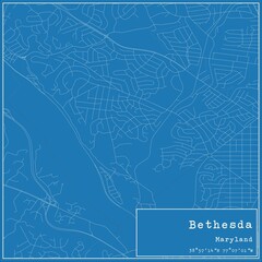 Blueprint US city map of Bethesda, Maryland.