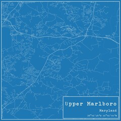 Blueprint US city map of Upper Marlboro, Maryland.
