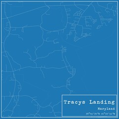 Blueprint US city map of Tracys Landing, Maryland.