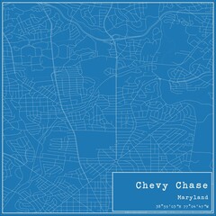 Blueprint US city map of Chevy Chase, Maryland.