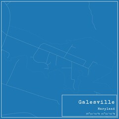 Blueprint US city map of Galesville, Maryland.