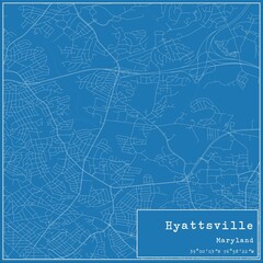 Blueprint US city map of Hyattsville, Maryland.