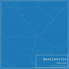 Blueprint US city map of Beallsville, Maryland.