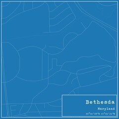 Blueprint US city map of Bethesda, Maryland.