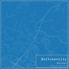 Blueprint US city map of Burtonsville, Maryland.