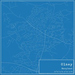 Blueprint US city map of Olney, Maryland.