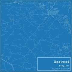 Blueprint US city map of Harwood, Maryland.