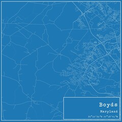 Blueprint US city map of Boyds, Maryland.