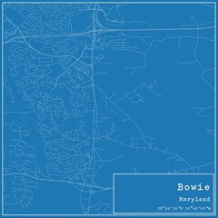 Blueprint US city map of Bowie, Maryland.