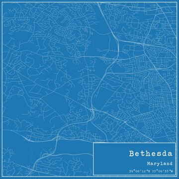 Blueprint US City Map Of Bethesda, Maryland.