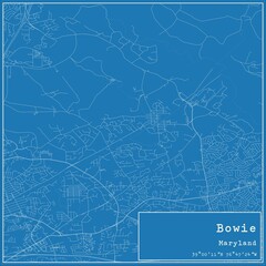 Blueprint US city map of Bowie, Maryland.
