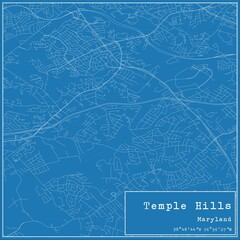Blueprint US city map of Temple Hills, Maryland.