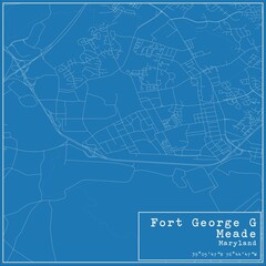 Blueprint US city map of Fort George G Meade, Maryland.