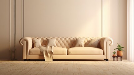Luxury Cream Suede Leather Sofa with Brown Cushion in Sunlit Living Space