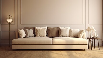 Luxury Cream Suede Leather Sofa with Brown Cushion in Sunlit Living Space