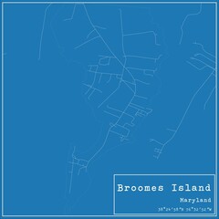 Blueprint US city map of Broomes Island, Maryland.