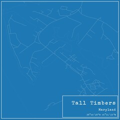 Blueprint US city map of Tall Timbers, Maryland.