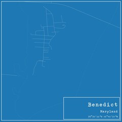 Obraz premium Blueprint US city map of Benedict, Maryland.