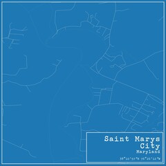 Blueprint US city map of Saint Marys City, Maryland.