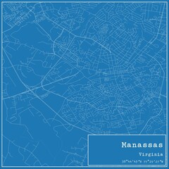 Blueprint US city map of Manassas, Virginia.