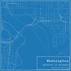 Blueprint US city map of Washington, District of Columbia.