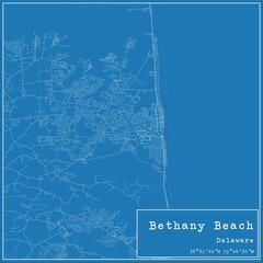 Blueprint US city map of Bethany Beach, Delaware.