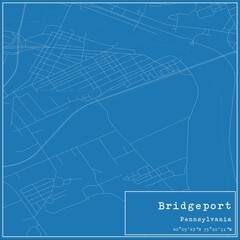 Blueprint US city map of Bridgeport, Pennsylvania.