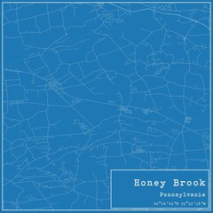 Blueprint US city map of Honey Brook, Pennsylvania.
