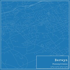Blueprint US city map of Berwyn, Pennsylvania.