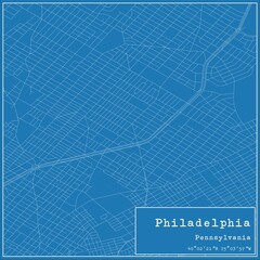 Blueprint US city map of Philadelphia, Pennsylvania.