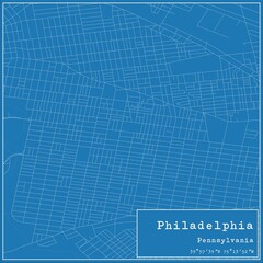 Blueprint US city map of Philadelphia, Pennsylvania.