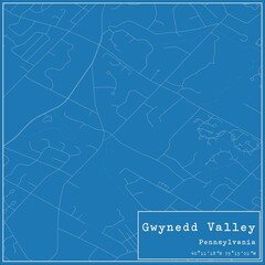 Fototapeta premium Blueprint US city map of Gwynedd Valley, Pennsylvania.