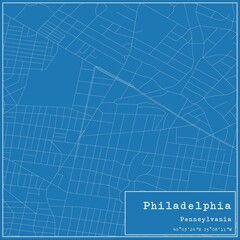 Blueprint US city map of Philadelphia, Pennsylvania.