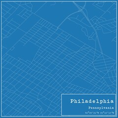 Blueprint US city map of Philadelphia, Pennsylvania.