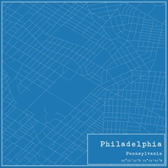 Blueprint US city map of Philadelphia, Pennsylvania.