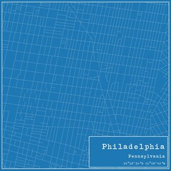Blueprint US city map of Philadelphia, Pennsylvania.