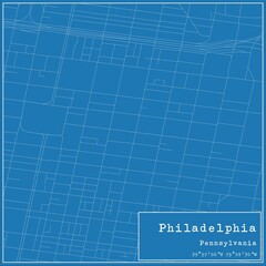 Blueprint US city map of Philadelphia, Pennsylvania.