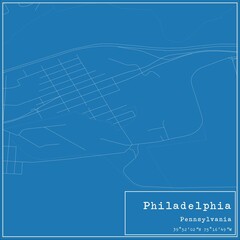 Blueprint US city map of Philadelphia, Pennsylvania.