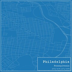 Fototapeta premium Blueprint US city map of Philadelphia, Pennsylvania.