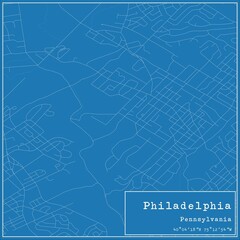 Blueprint US city map of Philadelphia, Pennsylvania.