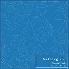 Blueprint US city map of Wallingford, Pennsylvania.