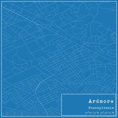 Blueprint US city map of Ardmore, Pennsylvania.