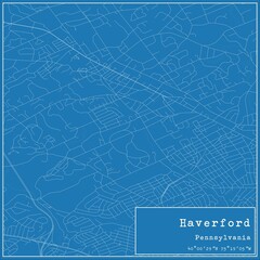 Blueprint US city map of Haverford, Pennsylvania.