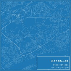 Blueprint US city map of Bensalem, Pennsylvania.