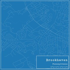 Blueprint US city map of Brookhaven, Pennsylvania.