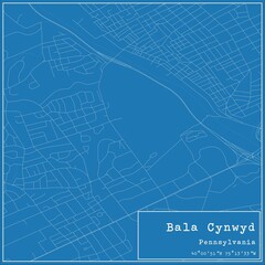 Blueprint US city map of Bala Cynwyd, Pennsylvania.