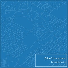 Blueprint US city map of Cheltenham, Pennsylvania.